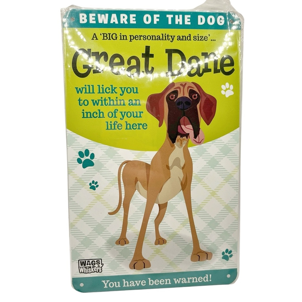 🆕 Wags n’ Whiskers Great Dane “Beware of the Dog” Tin Sign